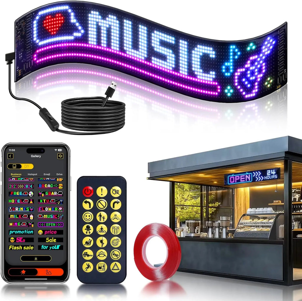 USB Programmable Scrolling LED Sign with Bluetooth App Control, Waterproof Flexible Custom Matrix Panel Display for Car, Store TAVEN System LLC