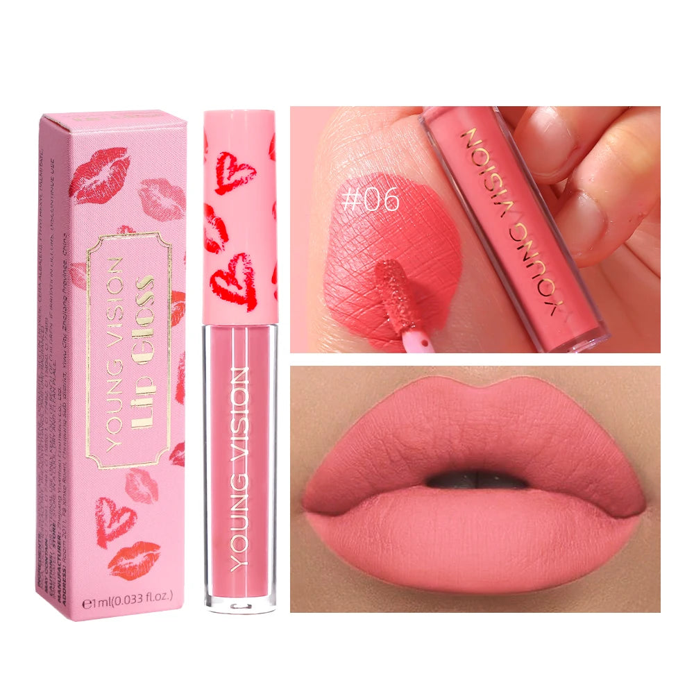 12 Color Matte Velvet Liquid Lip Gloss Long Lasting Non-Stick Cup Waterproof Intense Color Showing Lip Mud