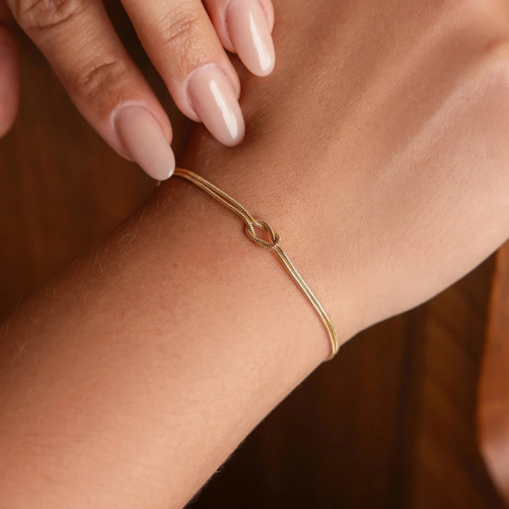 Cazador Gold Color Love Knot Double Snake Chain Bracelet Stainless Steel Trendy Bracelets for Women Men Jewelry Mother's Gift TAVEN System LLC