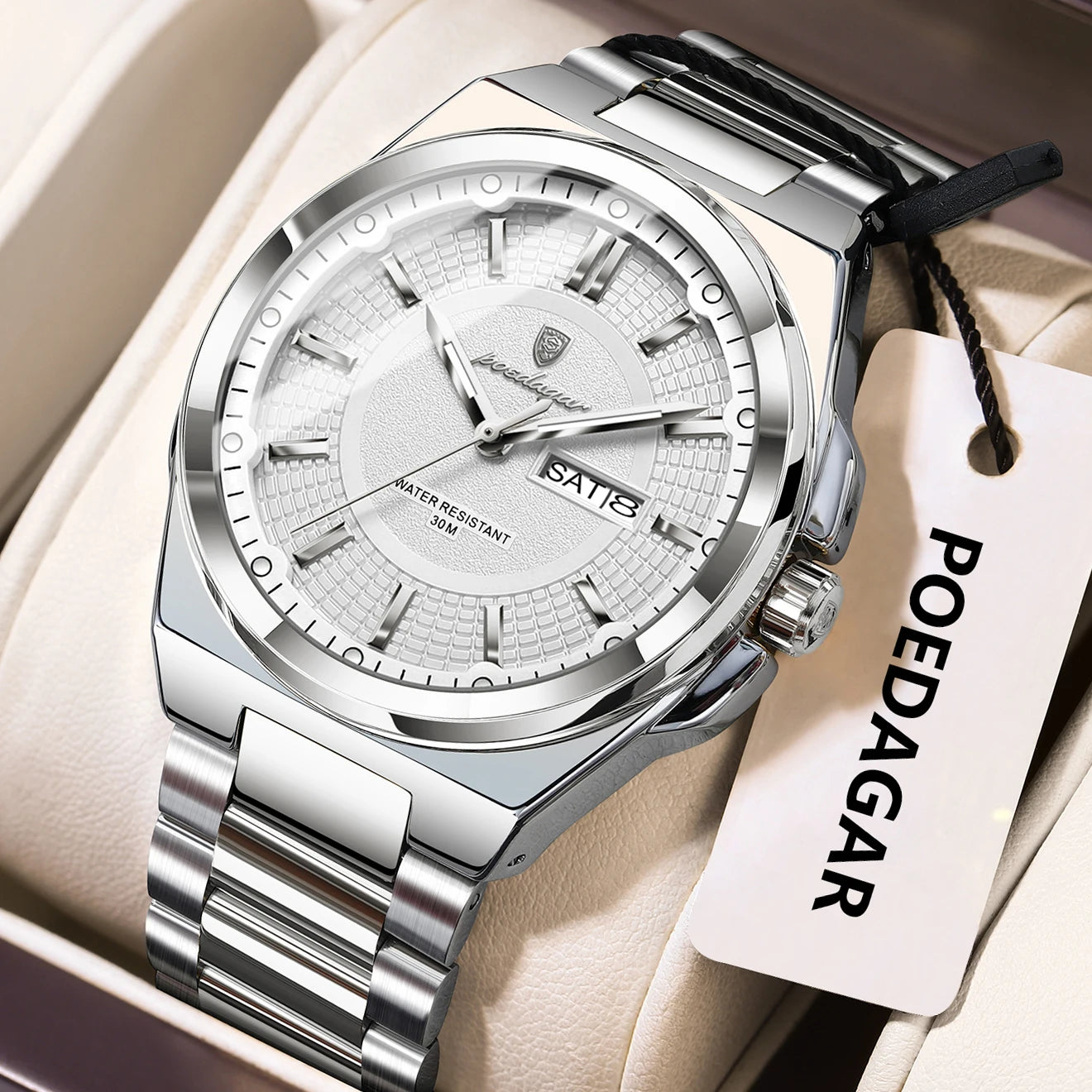 POEDAGAR Top Original Men's Watches Stainless Steel Waterproof Luminous Man Watch Date Week Classic Trendy Quartz Men Wristwatch - TAVEN System LLC