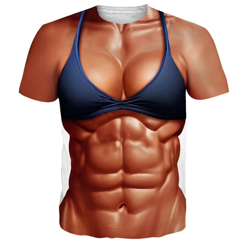 Funny Bikini Graphic T Shirts For Men 3d Printed Fake Abs Muscle Short Sleeve T-shirt Women Cosplay Costume Novelty Tees Shirt TAVEN System LLC