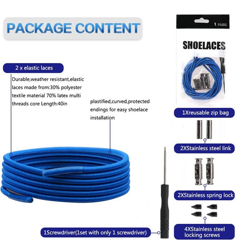 1 Pair No tie Shoelaces For Sneakers Elastic Shoelace Metal Spring Lock Man And Woman Shoe Accessories Lazy Shoe Laces 100cm TAVEN System LLC