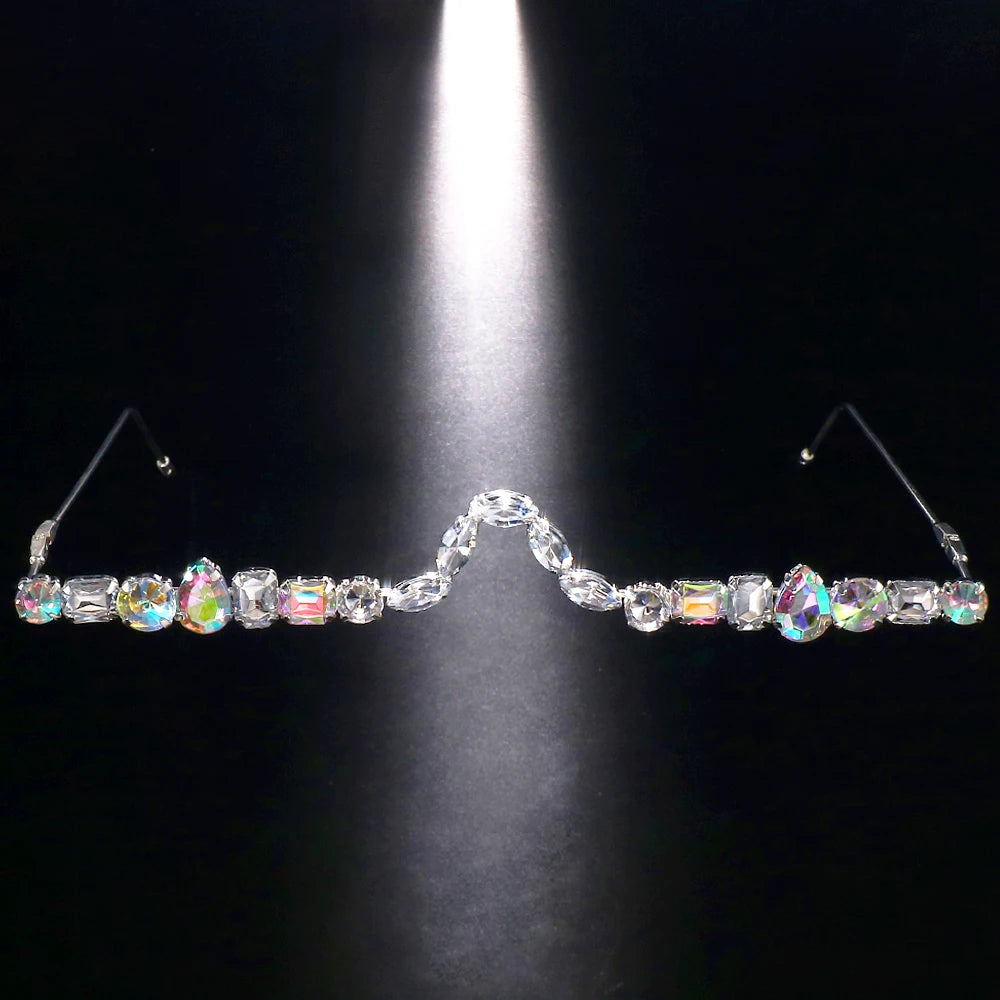Rave Geometric Rhinestone Eyeglasses Frames Face Decoration for Women 2023 Luxury Designer Crystal Face Jewelry Frames No Lenses TAVEN System LLC