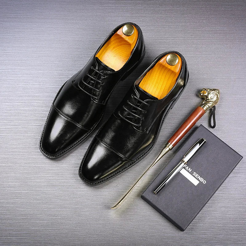 Classic Man Retro Derby Leather Shoes Lace Up Mens Business Dress Office Shoe Fashion Wedding Party Suit Oxfords British Style TAVEN System LLC