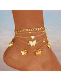 Pack of 4 Gold Anklets for Women And Girls Adjustable Butterfly Heart Starfish Multilayer Jewelry Anklet Set TAVEN System LLC
