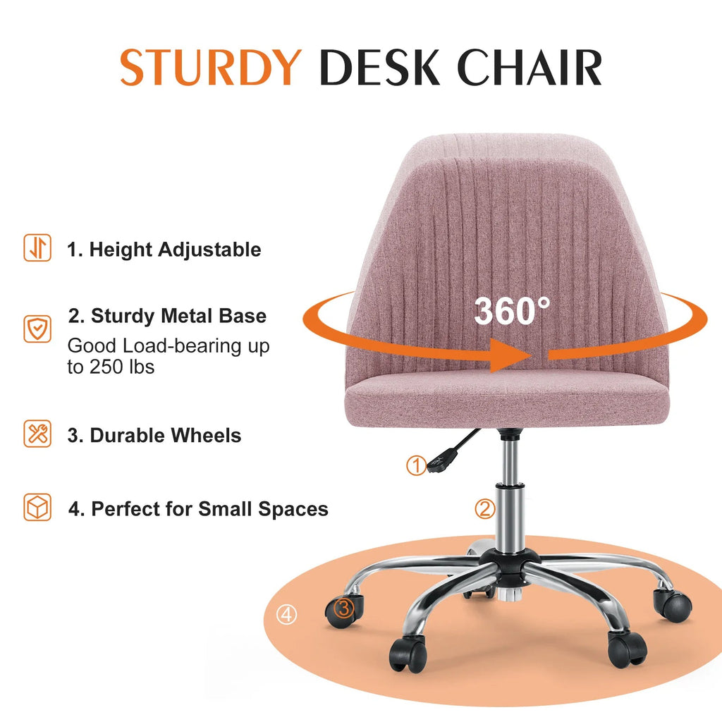 JHK Armless Fabric Office Chair with Wheels Height Adjustable TAVEN System LLC