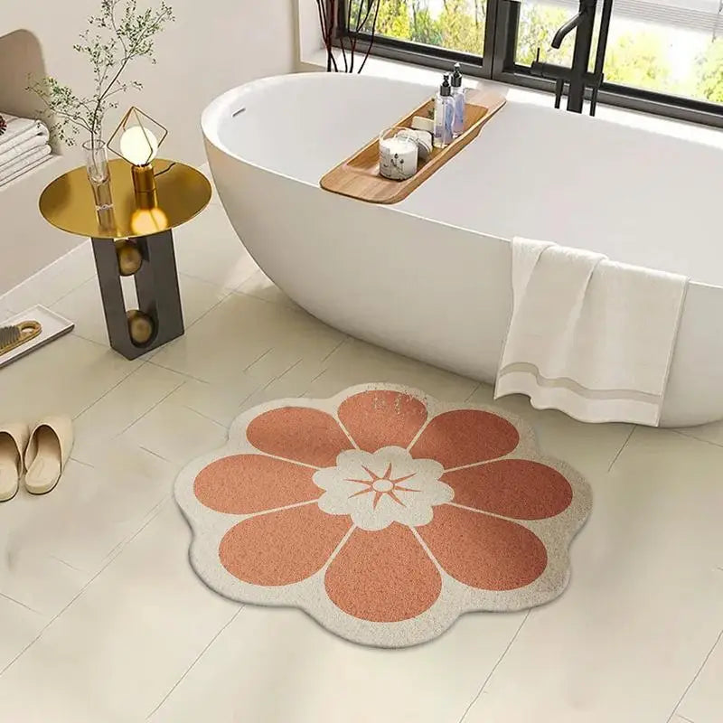 50x50cm Round Flower Bathroom Mat PVC Quick Drying Bath Rug Mat Beautiful Flower-shape Bathroom Bath Mat for Living Room TAVEN System LLC