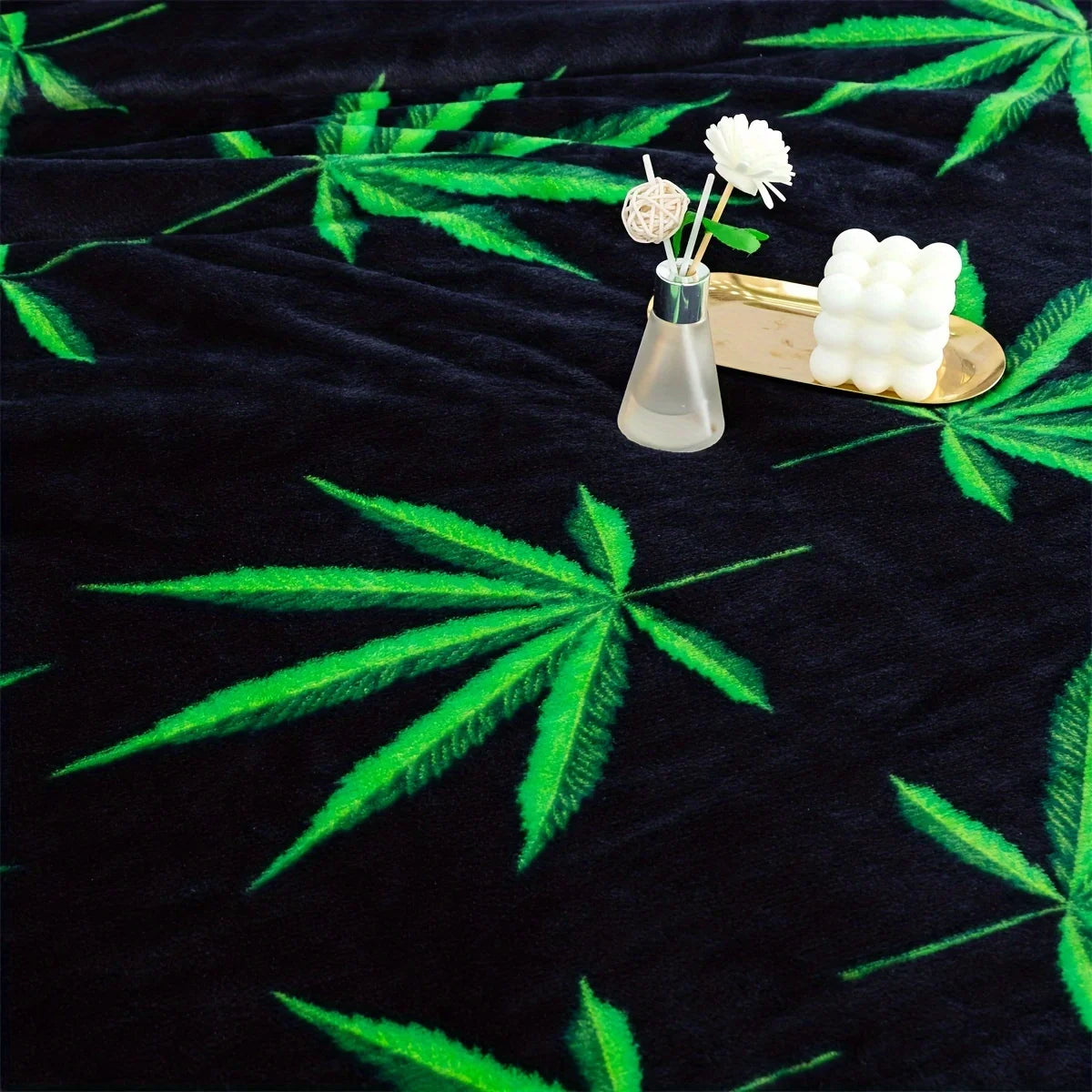 Neon Green Cannabis Leaf Blanket - Bold Black & Green Marijuana Print Design for Weed Enthusiasts & Cozy Lounging TAVEN System LLC