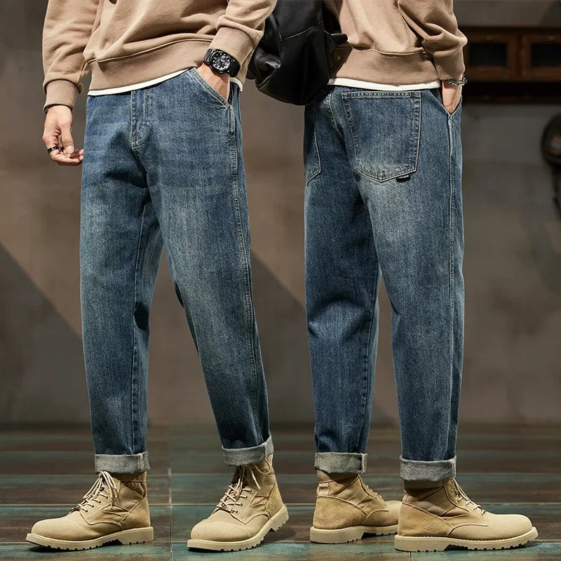 Men Loose Harem Denim Pants Retro Straight Fit Casual Jeans TAVEN System LLC