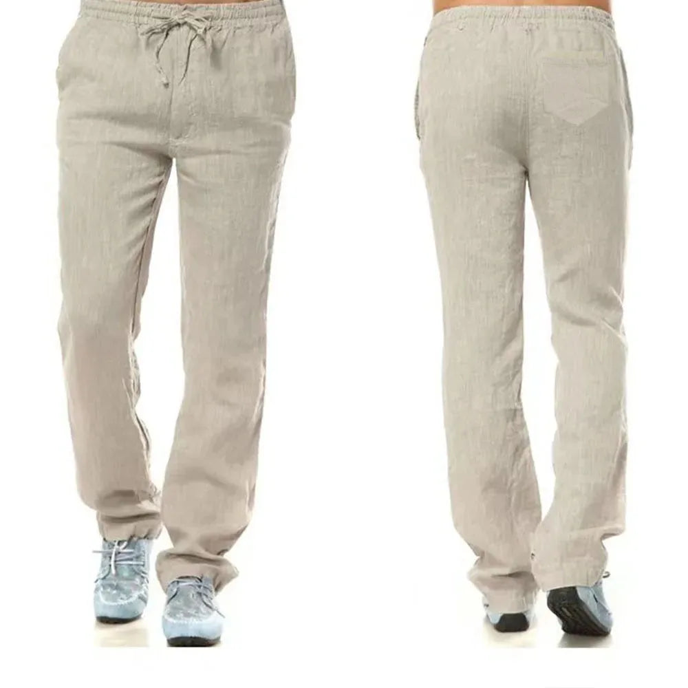 Men's Cotton Linen Pants Elastic Waist Casual Straight Trousers TAVEN System LLC