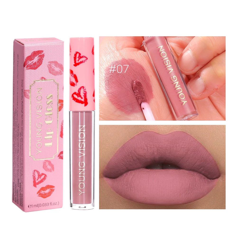 12 Color Matte Velvet Liquid Lip Gloss Long Lasting Non-Stick Cup Waterproof Intense Color Showing Lip Mud