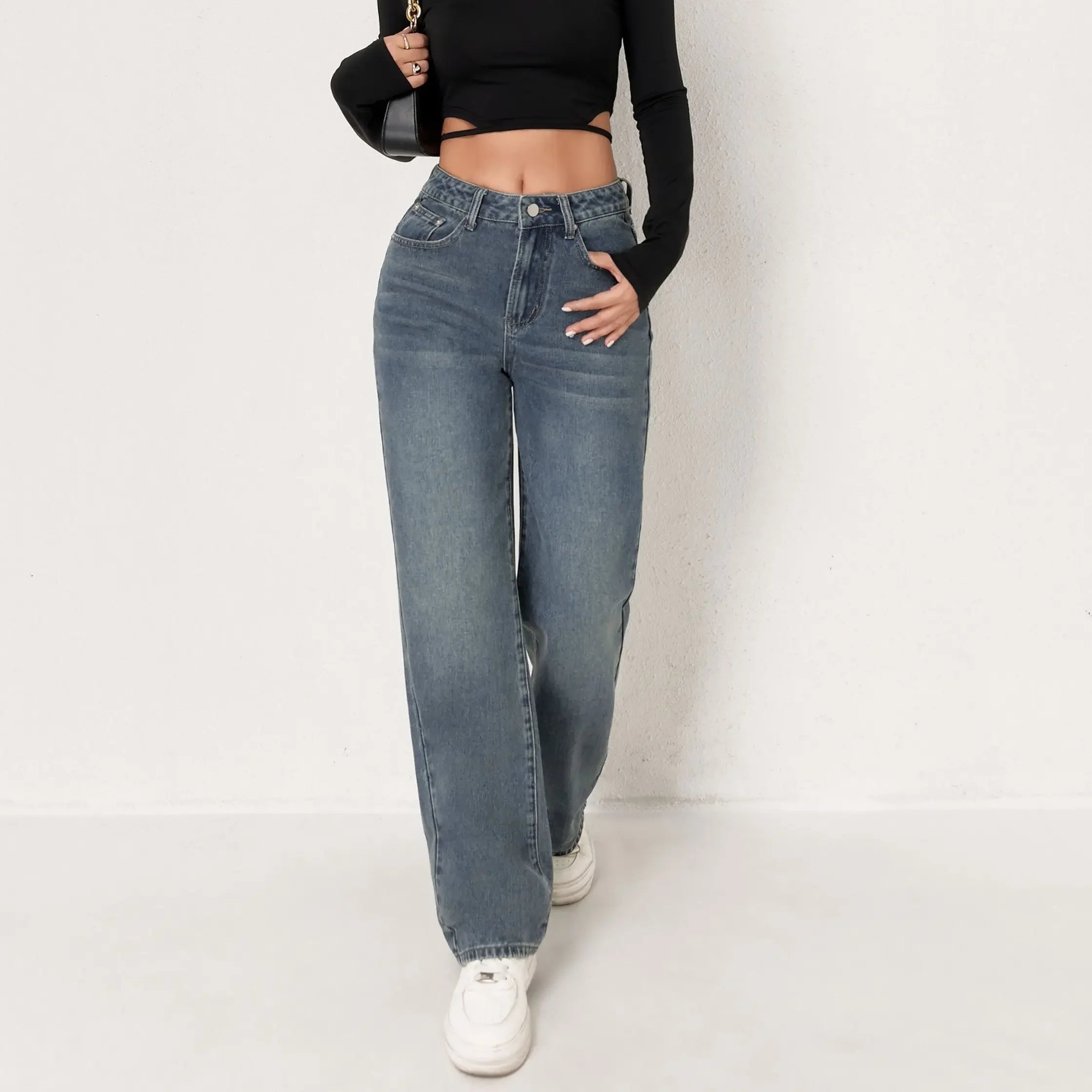 Trendy Wide Leg Distressed Jeans cc Casual Straight Denim Pants TAVEN System LLC