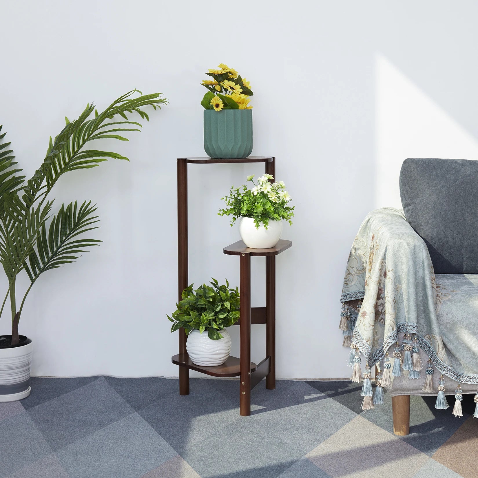 3 tier bamboo corner plant stand for balcony and indoor plants