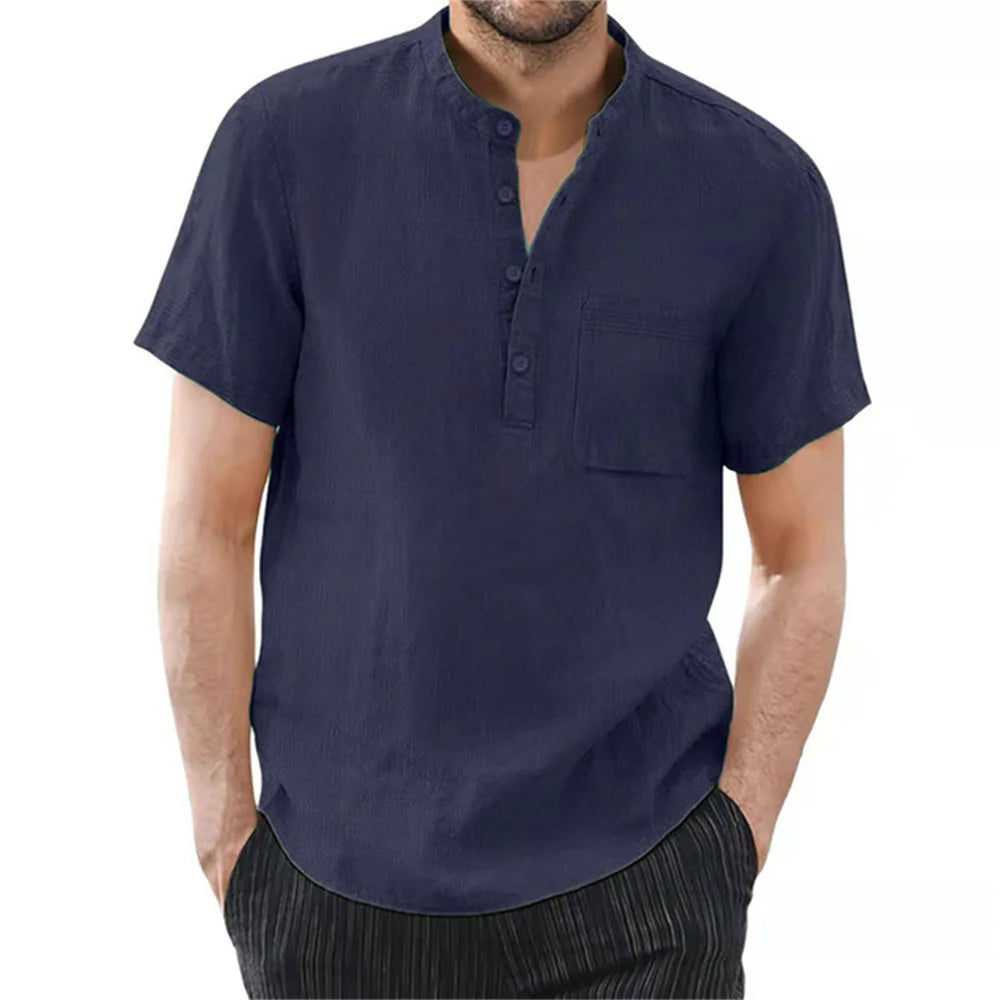 Men's Cotton Linen Short Sleeve Shirt Casual Summer T-Shirt TAVEN System LLC