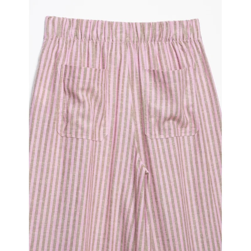 Women's Striped Pants 2026 New Summer Mid-waist Lace Up Pleats Casual Female Fashion Vintage Wide-leg Pants TAVEN System LLC