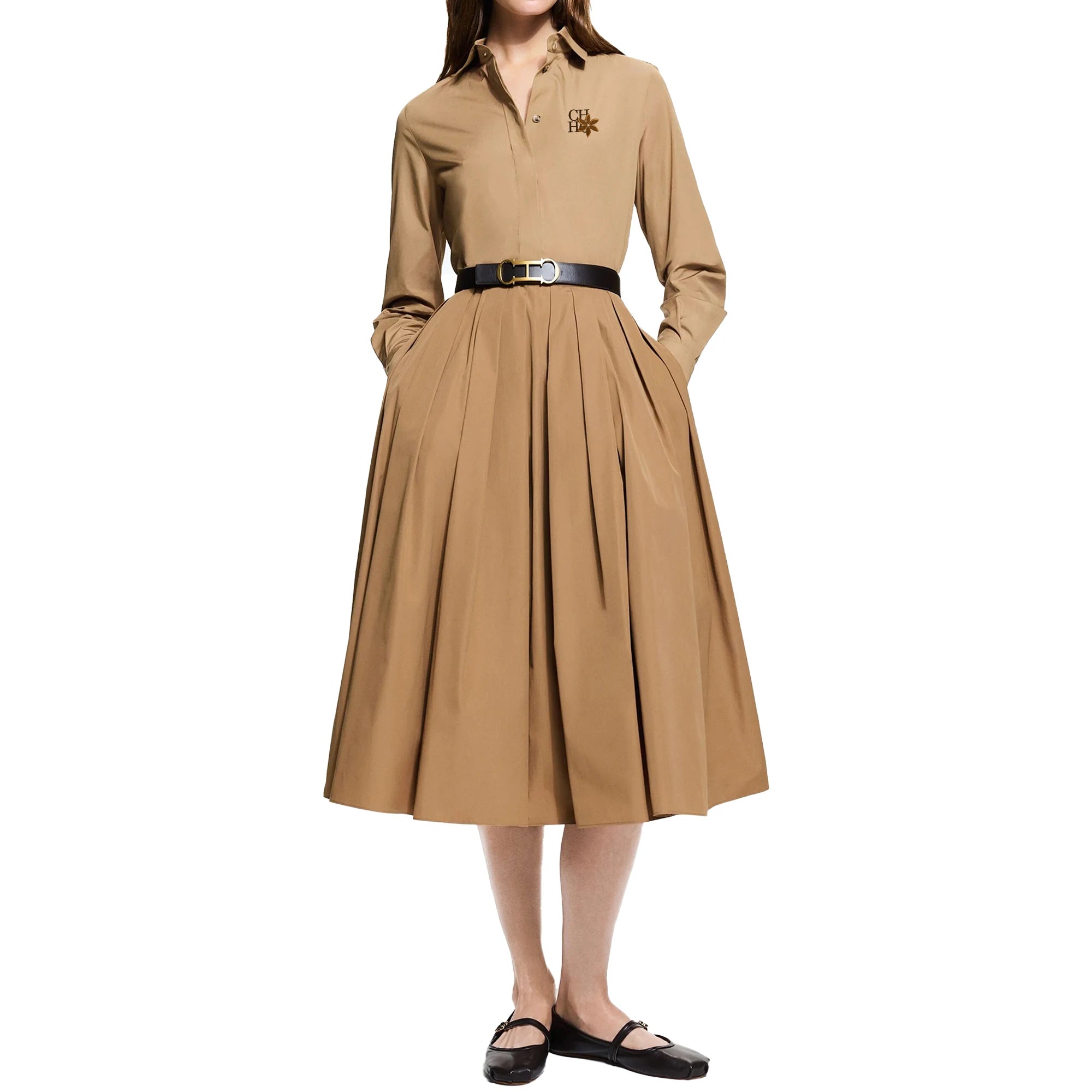 Women Embroidered Skirt Set Shirt A-Line Pleated Office Two Piece Suit