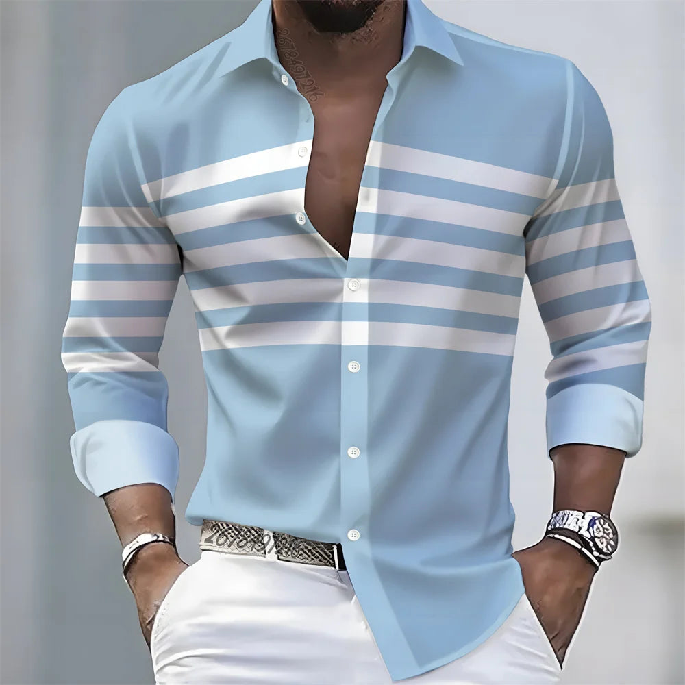 Men Striped Long Sleeve Slim Fit Casual Lapel Shirt TAVEN System LLC