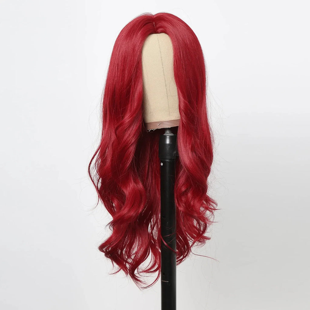 Color: #350 - Red Synthetic Wigs Long Body Wavy Wig Natural Hairline Daily Red Hair Heat Resistant Fiber Smooth Party Cosplay Wig Taven