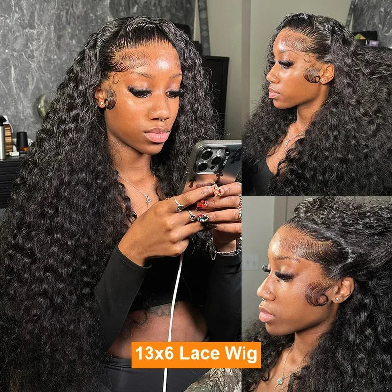Deep wave human hair lace front wig