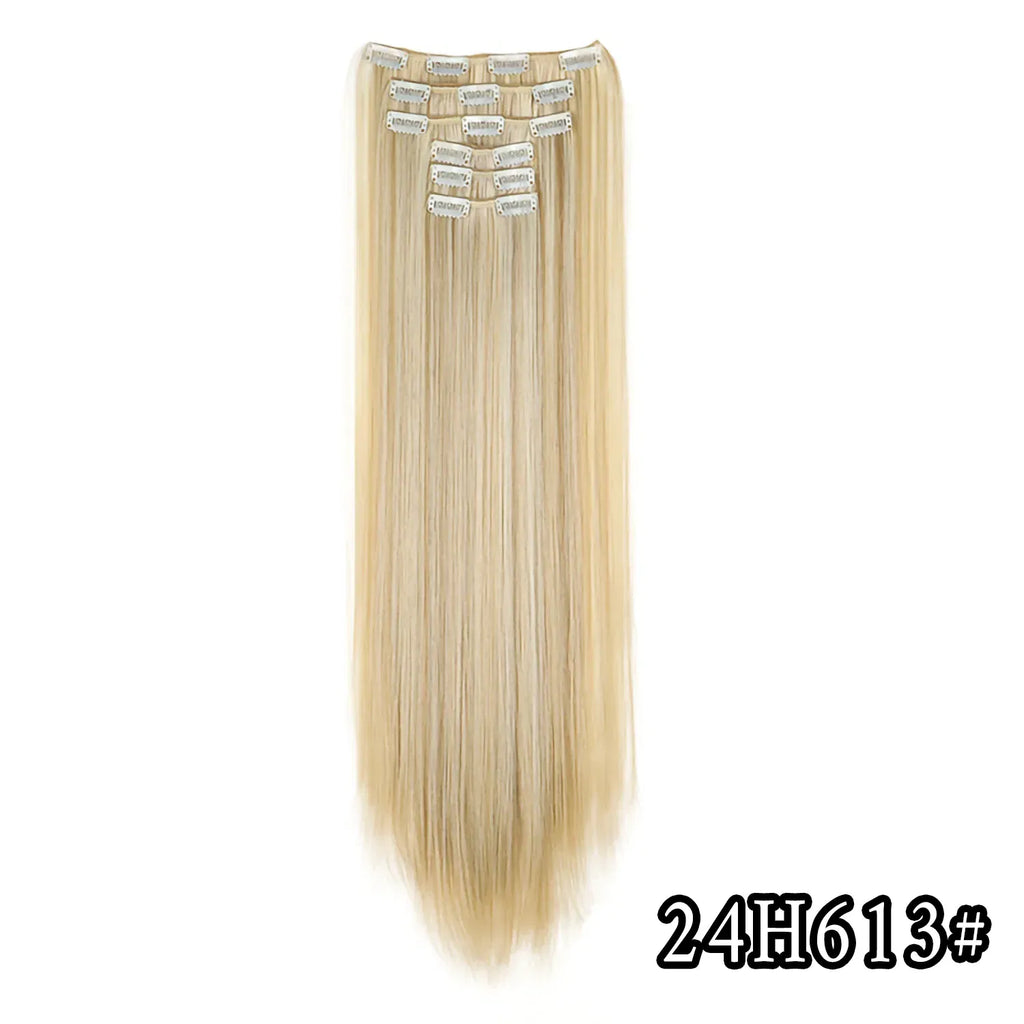 Color: #35, Stretched Length: 24inches - 24Inch 16 Clips in Hair Extensions Long Straight Hairstyle Synthetic Blonde Black Hairpieces Heat Resistant False Hair Daily Use Taven