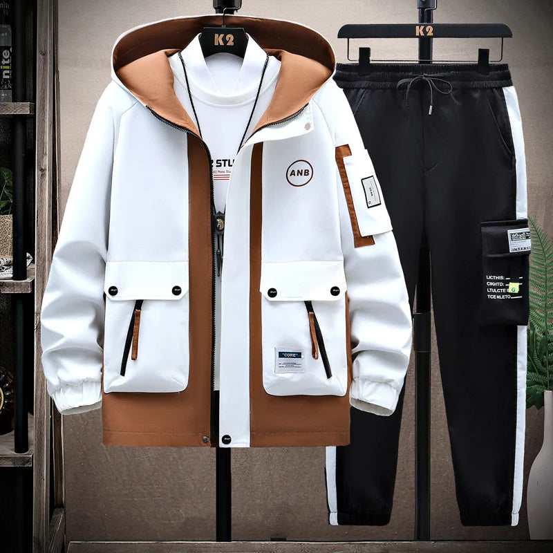 Men Hooded Tracksuit Set Autumn Casual Jacket Pants Sportswear Outfit