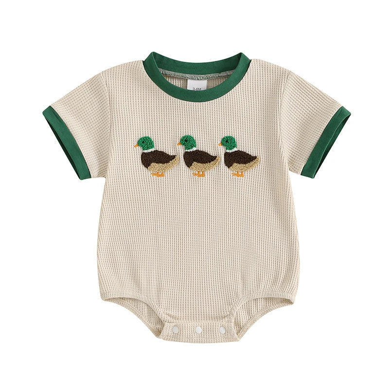 Baby Duck Embroidered Short Sleeve Unisex Cotton Romper Outfit