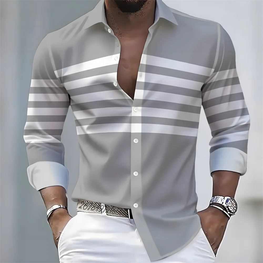 Men Striped Long Sleeve Slim Fit Casual Lapel Shirt TAVEN System LLC