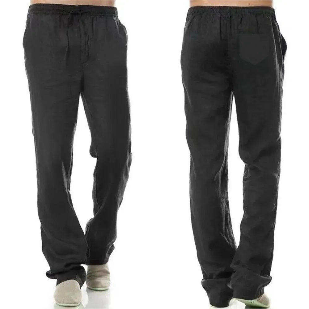 Men's Cotton Linen Pants Elastic Waist Casual Straight Trousers TAVEN System LLC