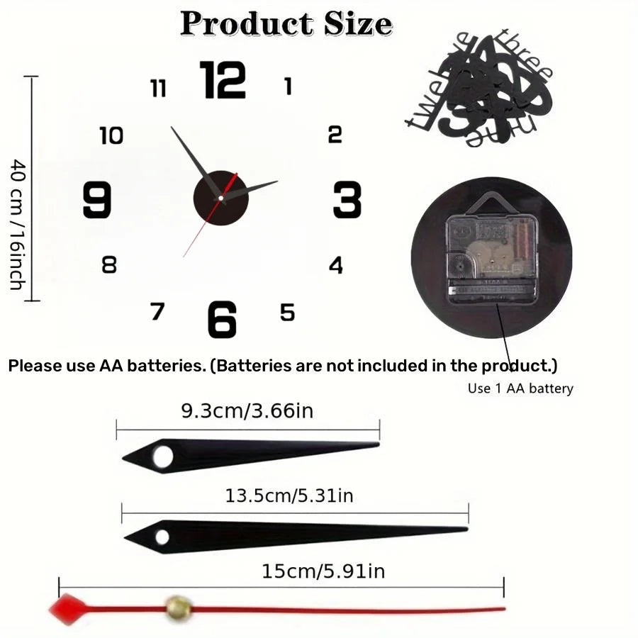 New Modern Design Large Wall Clock 3D DIY Quartz Clocks Fashion Watches Acrylic Mirror Stickers Living Room Home Decor Horloge - TAVEN System LLC