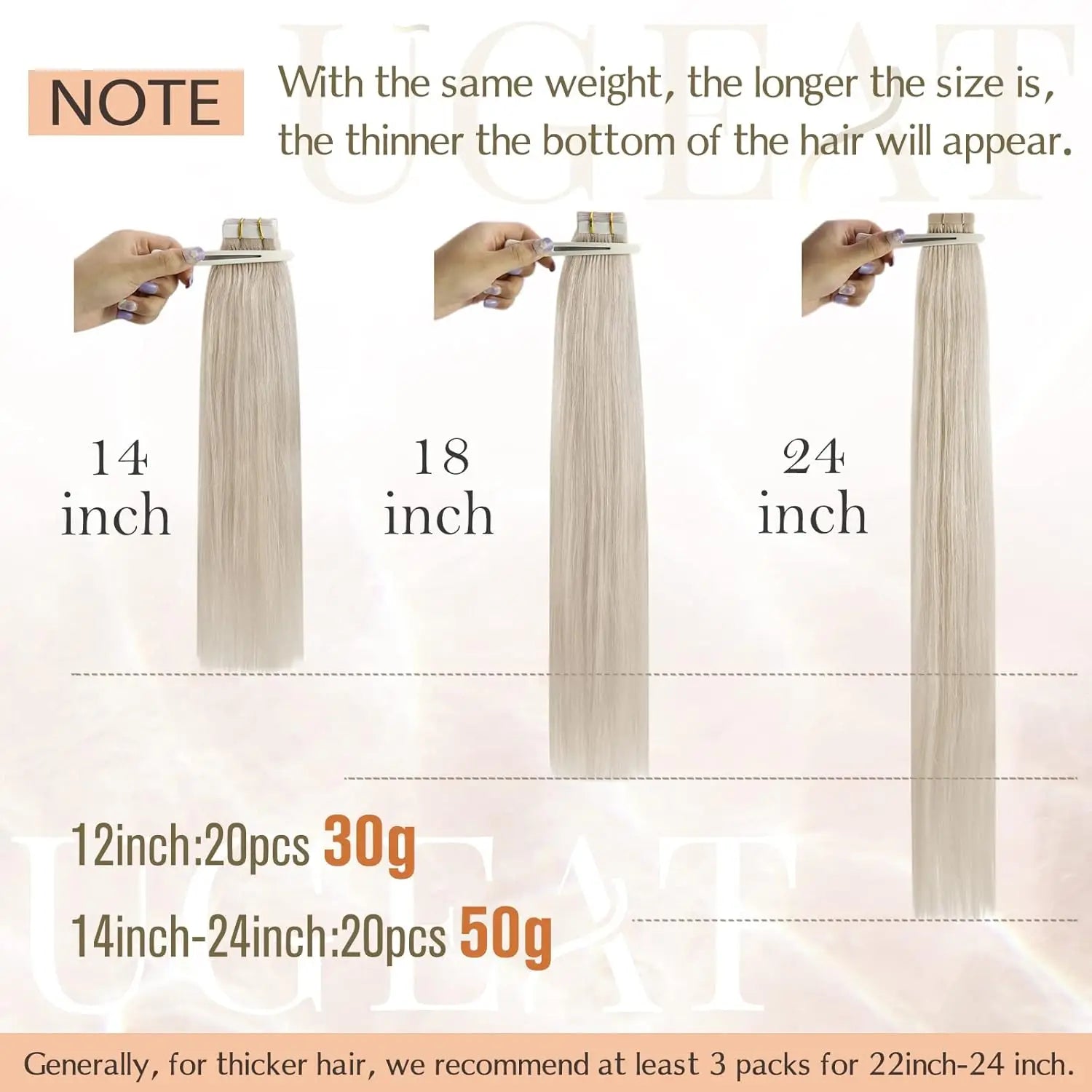 Ugeat Remy Blonde Tape In Human Hair Extensions