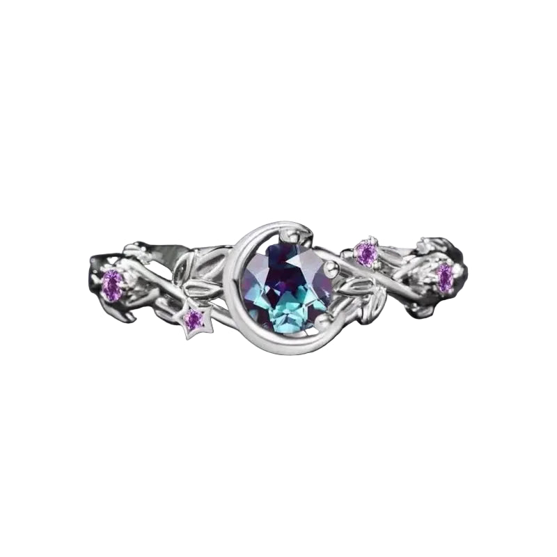 Creative personality moon stars and flowers colored zircon crystal ring, fashion chic women's jewelry TAVEN System LLC