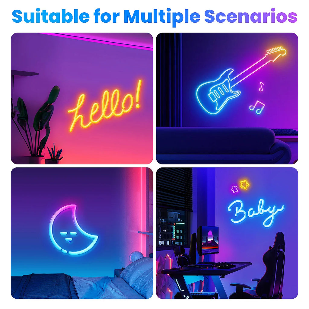 Neon LED Rope Lights,  LED Lights For Bedroom Flexible LED Light Strip With Remote And APP Control RGB Lighting Strip TAVEN System LLC
