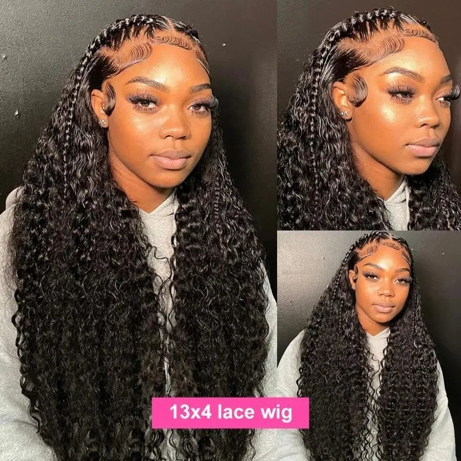 Color: #1B, Ships From: CHINA, Stretched Length: 32inches, Density: 150% - 13x4 13x6 Deep Wave HD Lace Front Wigs for Women Pre Plucked Brazilian 4x4 Lace Closure Human Hair Wig Curly Lace Frontal Wigs Taven