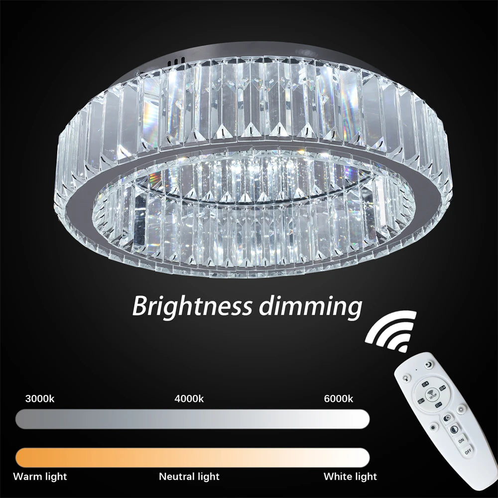 Modern Big Crystal Round Led Chandelier Dimmable Ceiling Light Fixture with Remote for Foyer Hall Bedroom Indoor Lights  Lustres TAVEN System LLC