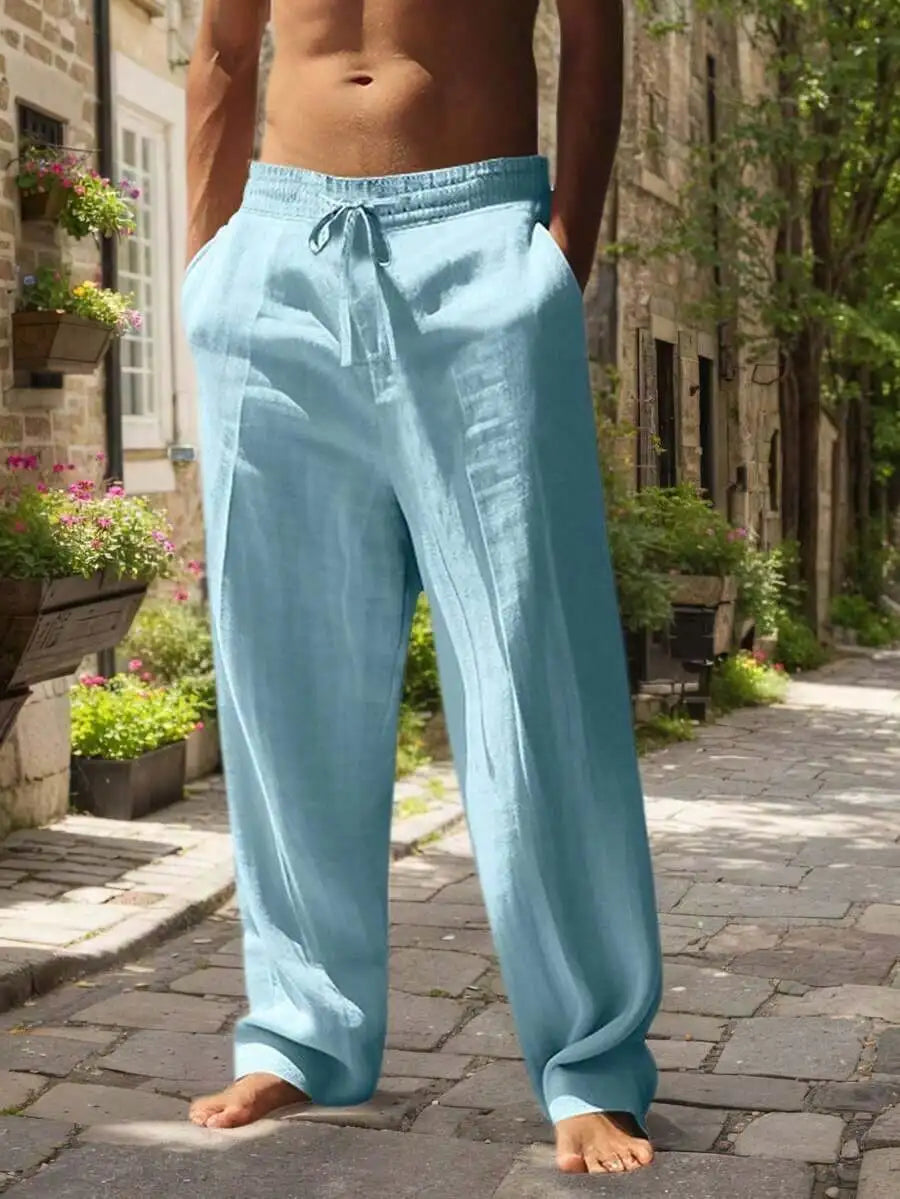 Men's Linen Wide Leg Casual Pants Breathable Loose Trousers TAVEN System LLC