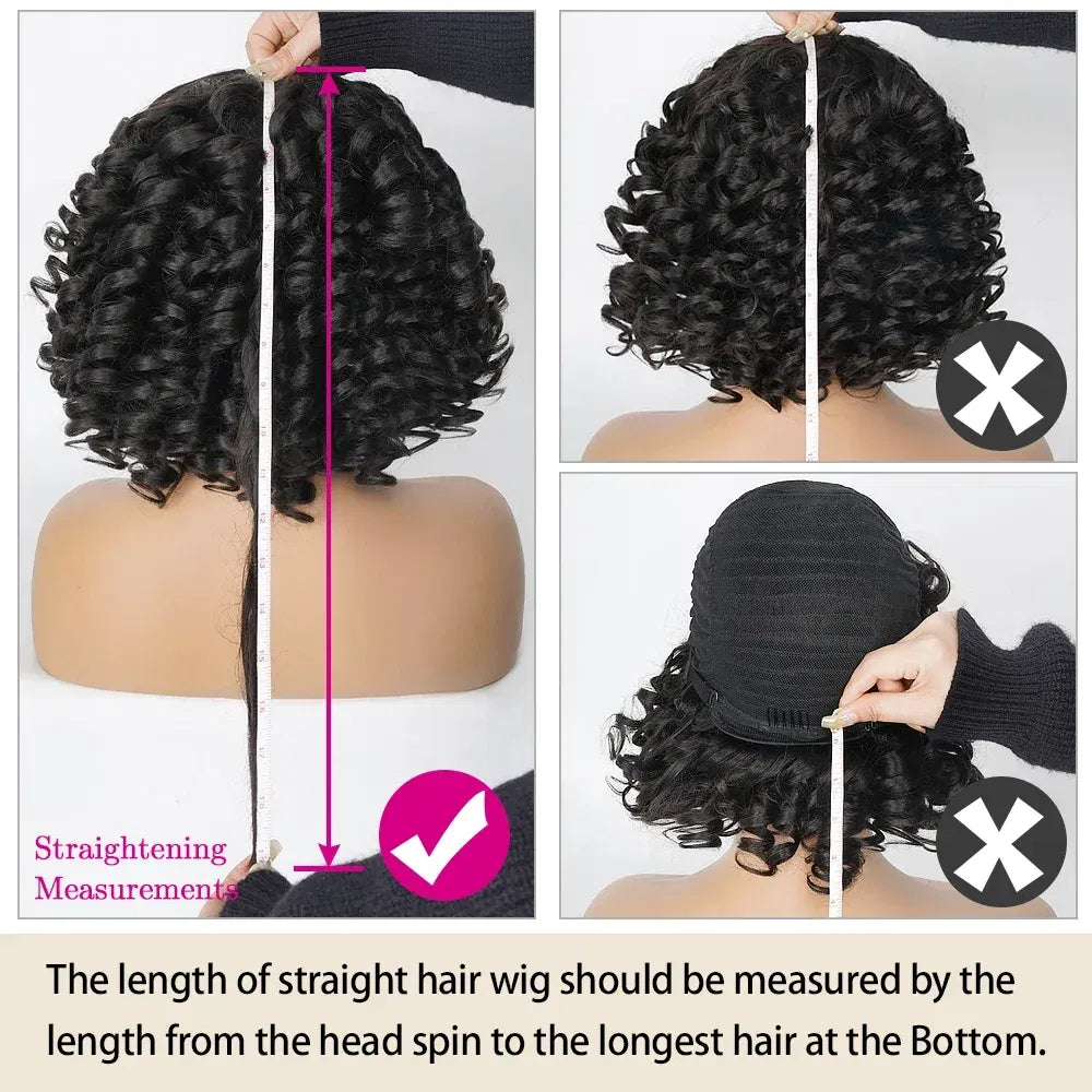 Hair Color: LYD1B/99J, Ships From: CHINA, Stretched Length: 14inches, Density: 150% - Afro Rose Curly Funmi Wigs with Bang Short Bouncy Curly Bob Wig With Bangs Machine Made Rose Curl Human Hair Wig For Black Women Taven