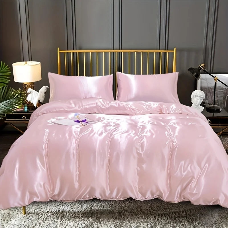 3pcs Satin Duvet Cover Set Bedding Sets Queen Black  Series Luxury Rich Silk Silky Soft Solid   Sexy Honeymoon Wrinkle Free TAVEN System LLC