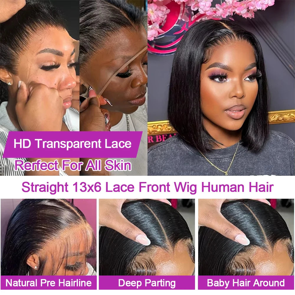 Glueless straight bob human hair lace front wig