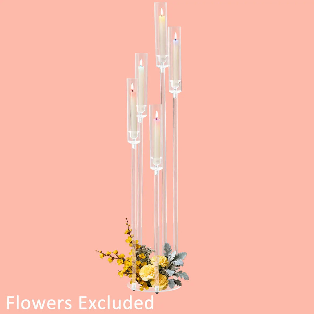 Clear Acrylic Floor Candelabra 5 Arm Tall Candlestick Holder for Wedding Table Centerpiece Ceremony Party Home Decoration 10PCS TAVEN System LLC