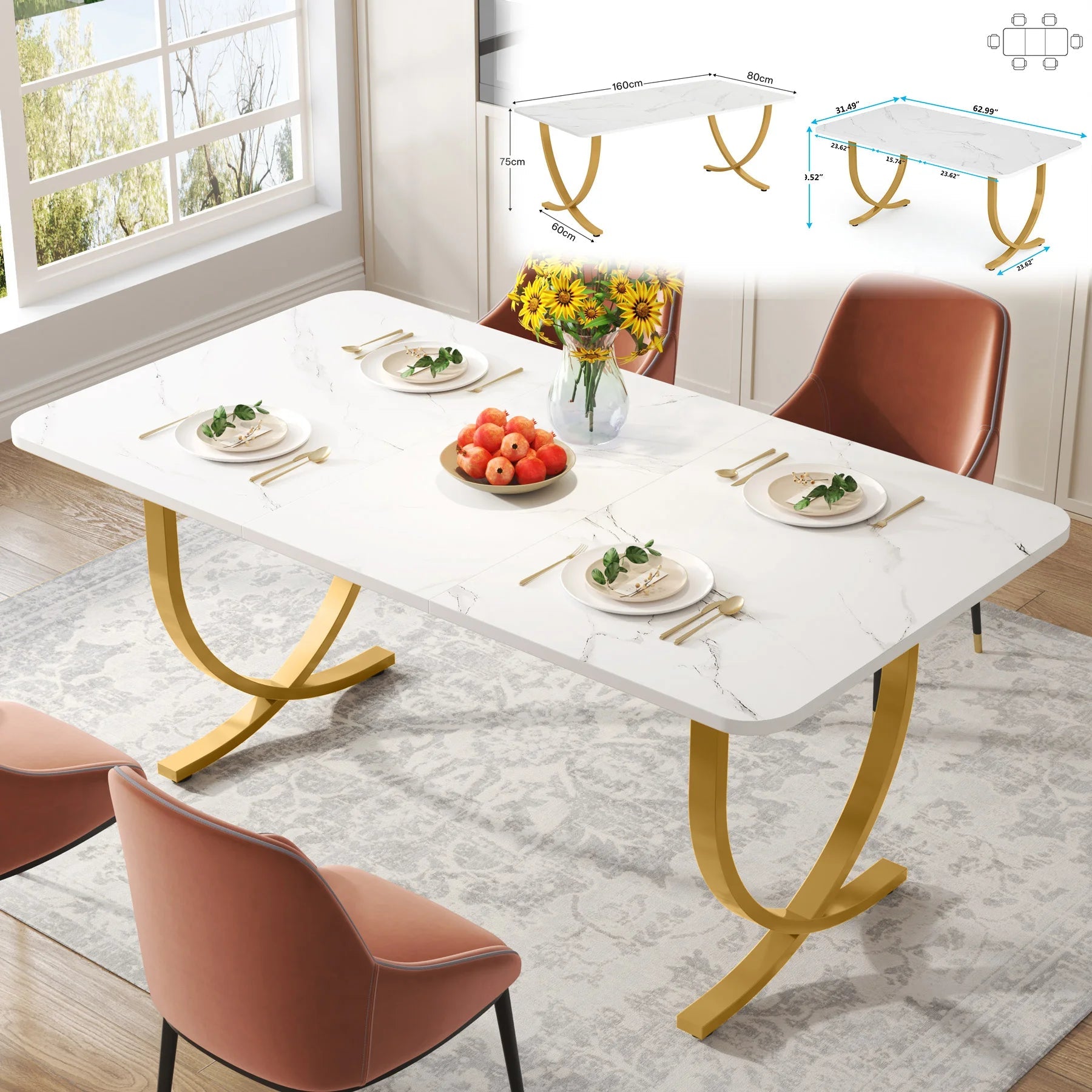 Tribesigns 63 Inch Faux Marble Dining Table TAVEN System LLC