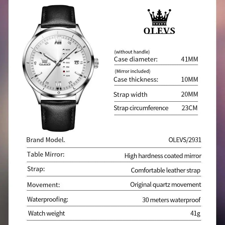 OLEVS 2931 Men Watch Fashion Simple Leather Waterproof Luminous Calendar Chronograph Luxury Brand Sports Quartz Men Watch Reloj TAVEN System LLC
