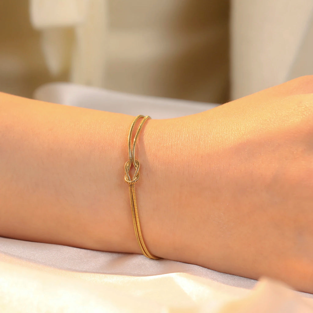 Cazador Gold Color Love Knot Double Snake Chain Bracelet Stainless Steel Trendy Bracelets for Women Men Jewelry Mother's Gift TAVEN System LLC