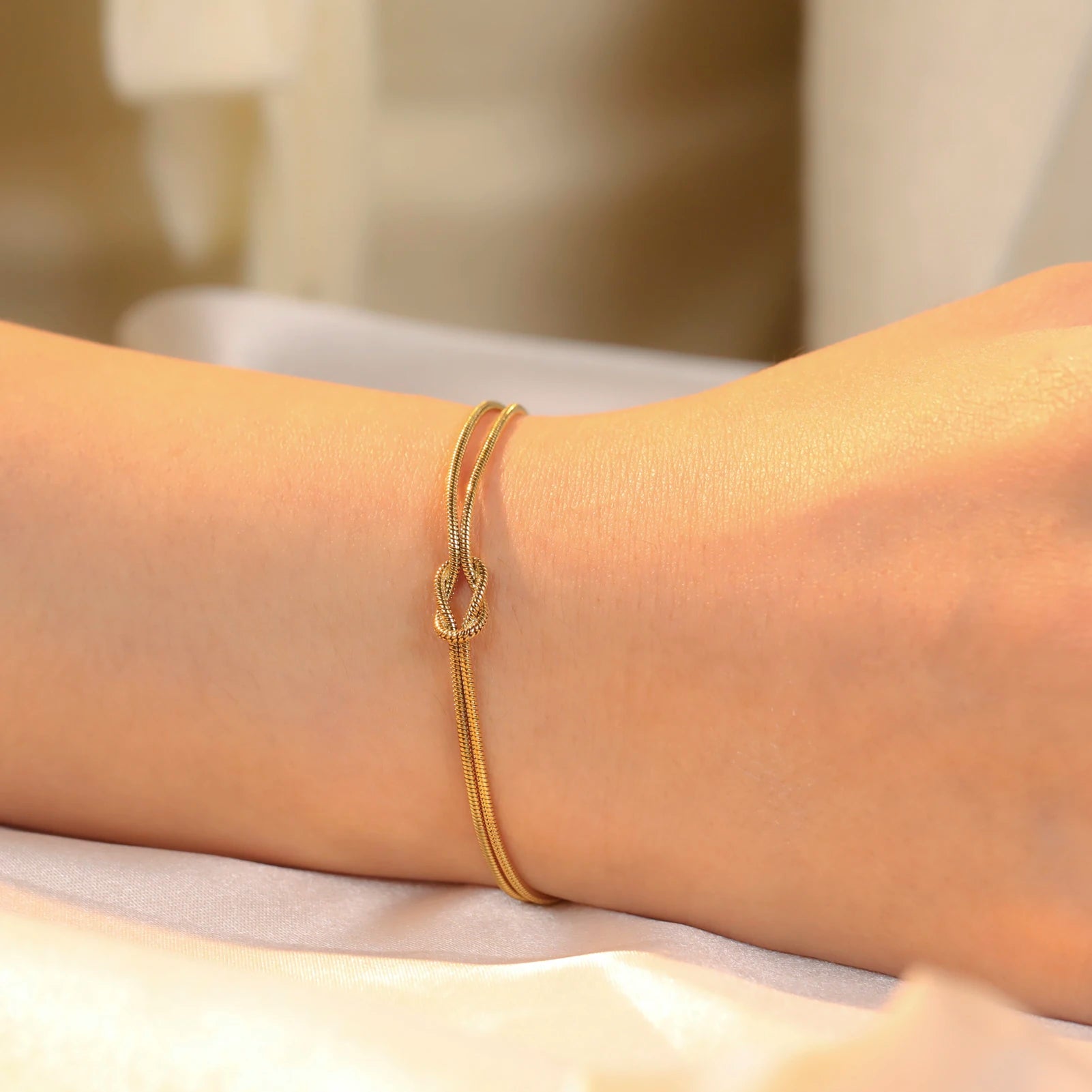 Cazador Gold Color Love Knot Double Snake Chain Bracelet Stainless Steel Trendy Bracelets for Women Men Jewelry Mother's Gift TAVEN System LLC