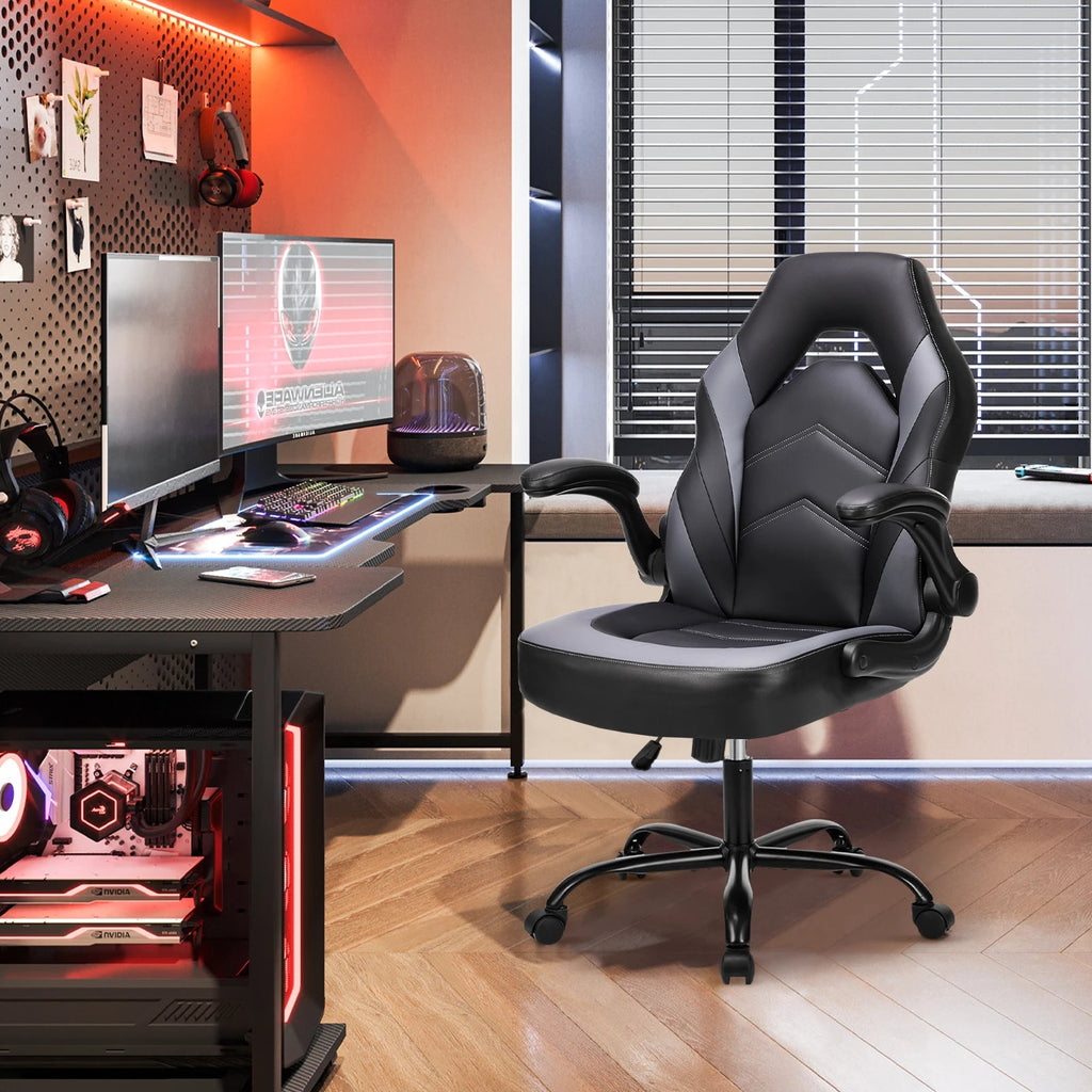 JHK Ergonomic PU Leather Gaming Office Chair with Flip-Up Arms TAVEN System LLC
