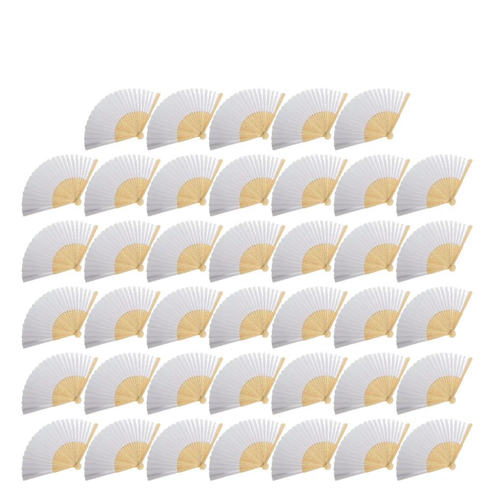 50/1pcs DIY Paper Bamboo Folding FanAdults Kid Hand Fans Calligraphy Painting Practice Blank White Fan for Wedding Room Decor TAVEN System LLC