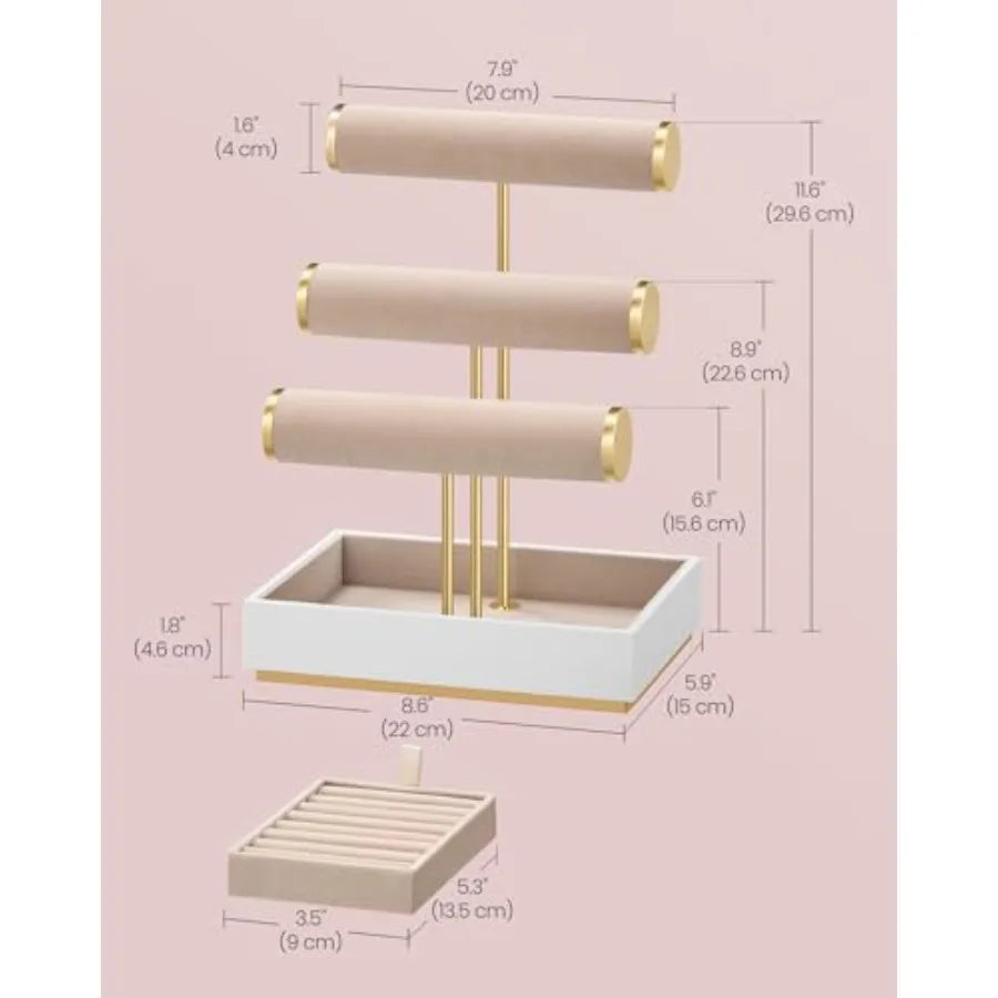 Bracelet Holder Stand, Jewelry Display Stand, Jewelry Organizer, with 3 Tiers and Velvet Tray, Removable Ring Holder, Cloud Whi TAVEN System LLC