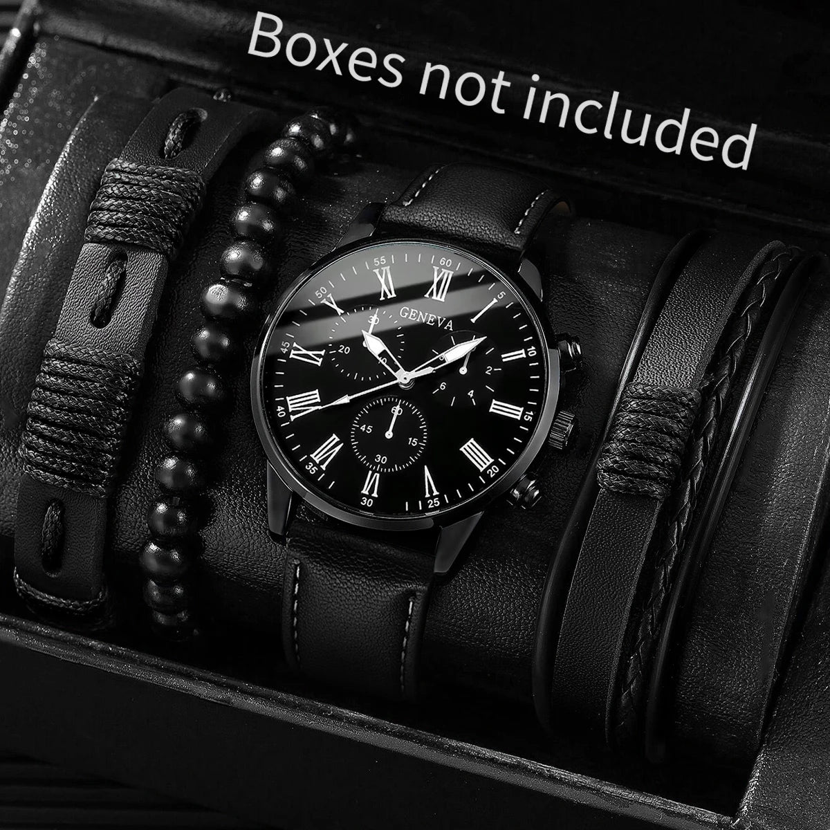 4PCS/Set Fashion Men's Business Watches Casual Leather Strap Quartz Wristwatches Vintage Bracelets Set Reloj Hombre（Without Box） - TAVEN System LLC