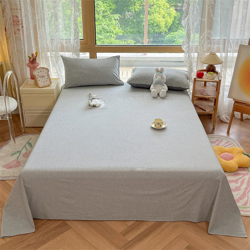 Japanese Style 100% Cotton Plaid Bed Sheet Soft Skin Friendly Flat Sheet or Sheet and Pillowcases Set Queen King Size Bedspreads TAVEN System LLC