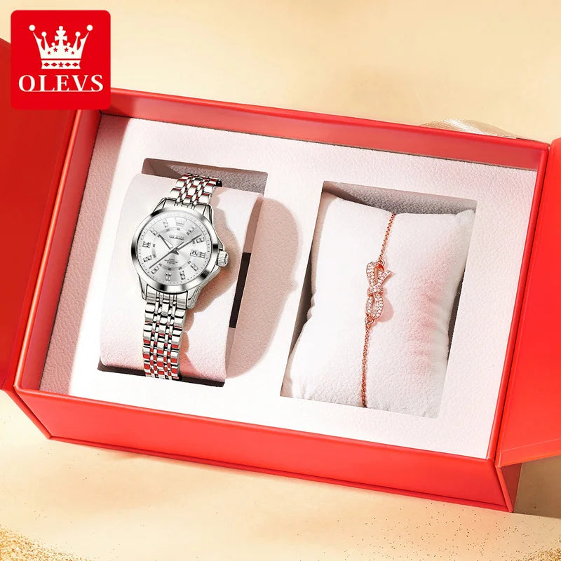 OLEVS 3620 Women Watch Luxury Brand Diamond Quartz Watch Fashion Automatic Calendar Waterproof Women Watch Bracelet Set Reloj TAVEN System LLC
