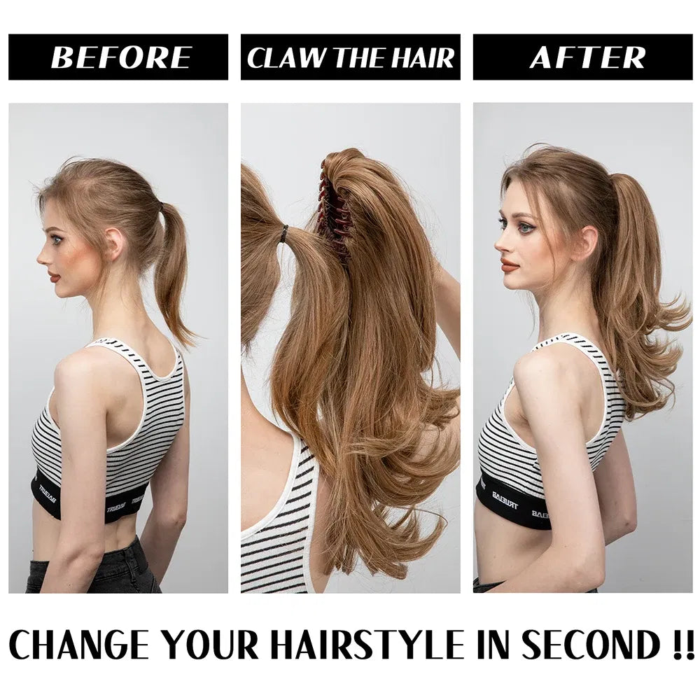 Color: P18/22, Bulk Buy: 1pc, Stretched Length: 14inches - Synthetic Claw Clip In Ponytail Hair Extensions Wavy Hairpiece 14" Fake Blonde Black Hair False Pigtail With Elastic Band Taven